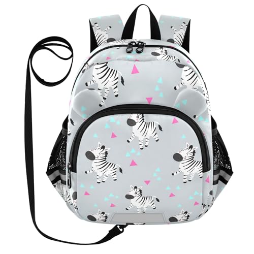 Cartoon Zebra LightGray Toddler Harness Backpack for Boys Girls 3-6 Years Kids Backpack with Anti Lost Safety Leash Baby Protection Backpack for Walking Preschool Travel