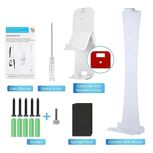 Allnice PS5 Wall Mount, Wall Bracket for Playstation 5 (Disc and Digital Edition) Sturdy Steel PS5 Playstation 5 Wall Mount Bracket with Controller Holder & Headphone Hanger Screws Sponge (White) - Image 3