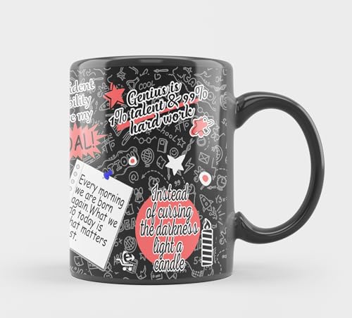 Image of IAS Doodle Printed Black Ceramic Coffee Mug | 325 ml Motivational Tea & Coffee Cup | Gift Mug for IAS Aspirants, Students & Office Use | Microwave & Dishwasher Safe