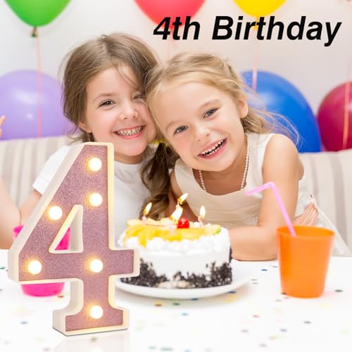 Image of LED Marquee Numbers, Small Light Up Numbers for Party, 8.58 Inch Battery Powered Lighted Number for Birthday, Night Light, Table or Home Decor (Pink Glitter, Number 4)