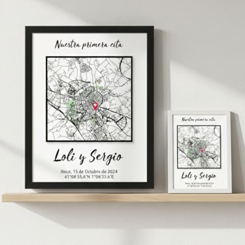 Miniatura 7 de Deregaloos Póster Personalizado Con Foto Y Mapa De Coordenadas. Cuadro Decorativo Y Marco Con Nombres Y Fecha. Regalo Romántico Con Imagen Para Parejas. Ideal Para Aniversario Mapa Y Fecha Foto