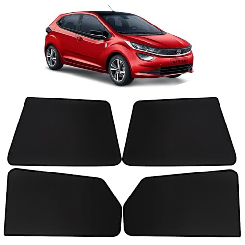 Image of OTO2EYE Car Sun Shade Compatible for Tata Altroz Model 2020 to 2025, Z-Black Fix Type Side Window Curtains, Only Half Cut in Front Window, 4 Pieces Set