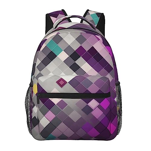 Sac à dos de voyage noir design ergonomique avec imprimé carrés multicolores