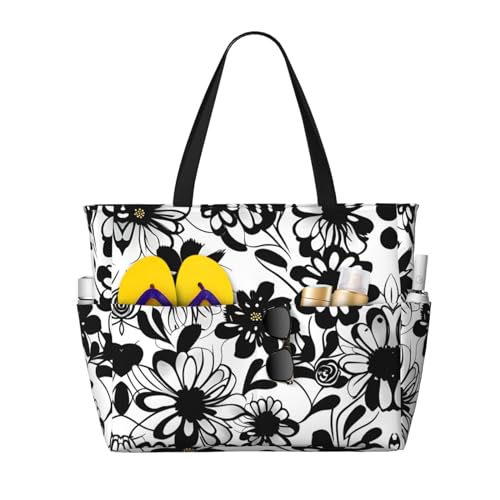 Sac à bandoulière imperméable fleurs noires et blanches anti-pluie