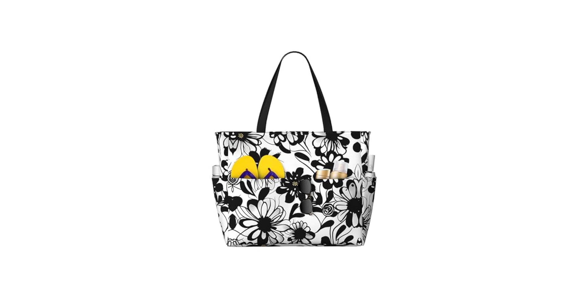 Amazon.com: YQxwJL Black And White Flowers Print Large Tote