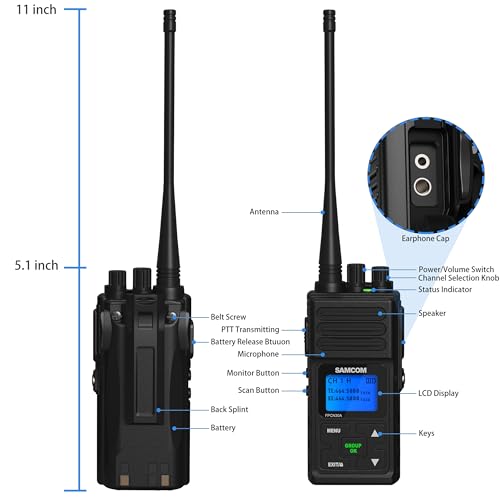 Image of SAMCOM Two Way Radios Long Range Rechargeable, Heavy Duty 2-Way Radio for Adults,5 Watt High Power Walkie Talkie FPCN30A Battery /Group Call Function (Black 1 pcs)