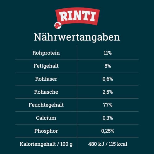 RINTI - Kennerfleisch | Nassfutter mit 70% Fleisch für ausgewachsene Hunde. Getreidefreies Alleinfutter in der Dose ohne Soja, Farb- und Konservierungsstoffe | 12x800g Rind