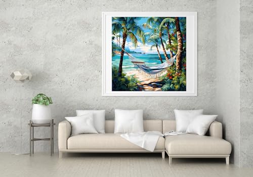 Image of Moohue Needlepoint Kits 14CT Counted Stamped Cross Stitch Kits for Adults Advanced Beach Trees Cross Stitch Patterns (Beach Trees)