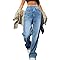 Jeans for Women UK,Wide Leg Jeans for Women UK High Waisted Pull On Tummy Control Straight Tube Baggy Loose Fit Ladies Casual Trousers Denim Pants