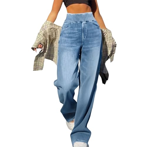 Women Wide Leg Jeans High Waisted Baggy Boyfriend Jean Elastic Waist Stretchy Straight Leg Casual Petite Denim Pants3