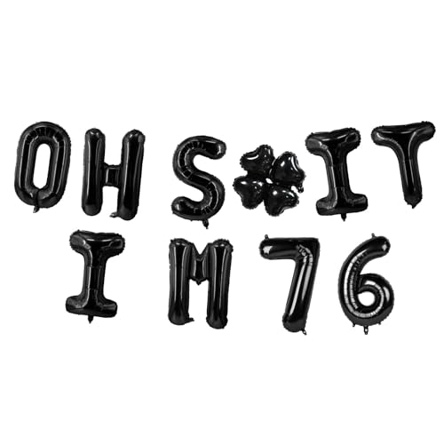 Image of Oh I'm 76! Latex Balloons 16 Inch Black Hallo Seventy Six Cheers to 76 Years Old Theme Decor for Man Woman Happy 76th Birthday Party Photo Studio Prop Flag Decorations Favors Supplies