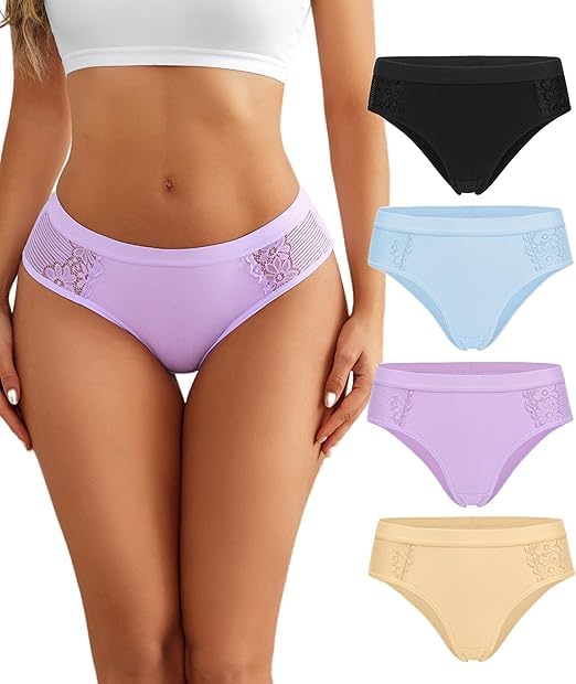 louryn koulyn Women Cotton Underwear Lace Hipster Brief Panties Ladies Stretch Underpants Multipack-picture-29