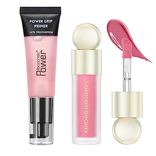 Power Face Primer & Liquid Blush Makeup Set, Hydrating Face Prime Clear for Smoothing Skin, Beauty Blush Makeup for Long-Lasting Moisturizing Face Blush Stick for Cheek, Pack of 2 (Pink)