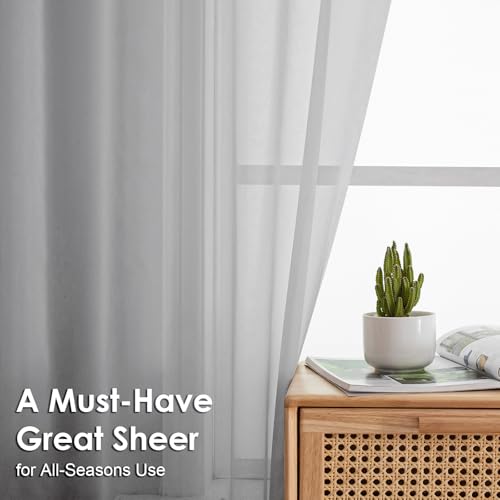 Image of OVZME Light Grey Sheer Curtains 90 Inches Long 2 Panels - Soft Light Filtering Window Sheer Panels for Living Room /Bedroom, Top Dual Rod Pocket, 1 Pair, Each 42Wx90L Inches