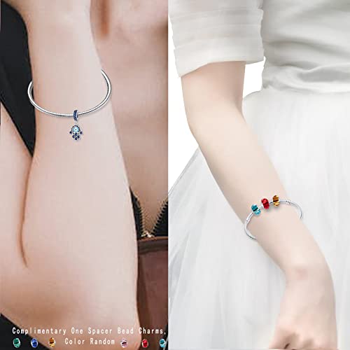 LNQOBU 925 Sterling Silver Charms for Bracelets Necklaces,5A Cubic Zirconias Evil Eye Dangle Beads Charms Jewelry Gift for Women (With one Spacer Beads Charms)3