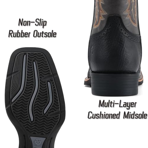 Image of SUREWAY Western Boots For Men - Mens Square Toe Cowboy Boot, Oil /Slip Resistant, Durable Fashionable Classic Pull on 10 Inch Mid-Calf Wellington Boots