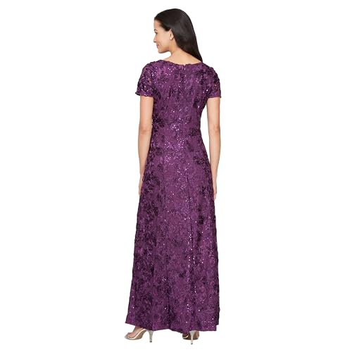 Image of Alex Evenings Women's Long Rosette Mother of The Bride Dress with Short Sleeves