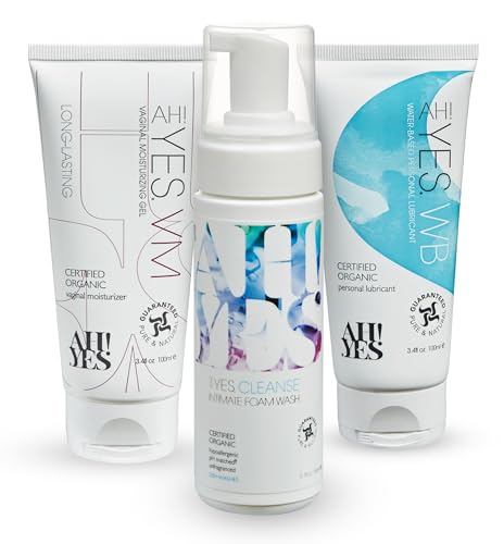 AH! YES® Ultimate Hydration Intimate Health Bundle | Certified Organic | Water-Based Lubricant, Vaginal Moisturizer & pH Matched Feminine Wash | Long-Lasting Hydration & Gentle Intimate Care
