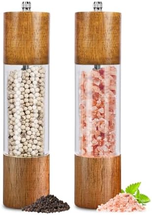2 Pack Salt and Pepper Grinder Set, Premium Acrylic Salt and Pepp...