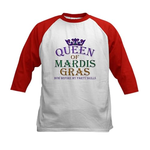 CafePress Queen of Mardis Gras Kids Baseball Jersey Kids Cotton Baseball Jersey, 3/4 Raglan Sleeve Shirt Red/White