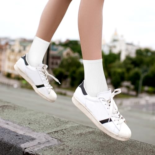 Lusofie 6 Pairs White Crew Socks for Women Lightweight White Thin Cotton Socks Size 6-10 Cotton Athletic Casual Ankle Running Sock for Women All Season4