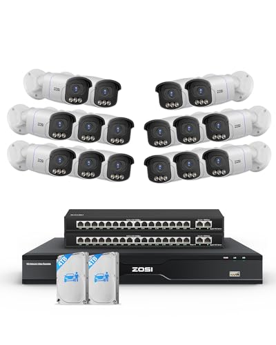 Image of ZOSI 32CH 4K PoE Security Camera System, 16pcs 8MP True Full Color Night Vision PoE Cameras Outdoor, Person Vehicle Detection, 2 Way Audio, Spotlight Siren, 32CH NVR with 8TB HDD for 24 /7 Recording