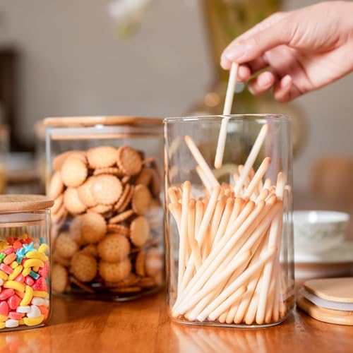 Image of Square Glass Food Storage Containers with Airtight Bamboo Lid, 1200 ml Thickened Coffee Storage Jars for Home Kitchen, Pantry, Spices, Snack set of 6(6, SQUARE BAMBOO LID GLASS JAR 1200 ml -)