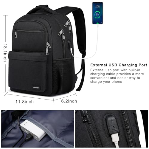 School Backpack for Teen Boys Mens, 15.6 Inch Laptop Backpack, College High School Book Bag for Students, Black - Image 3