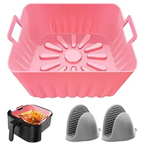 Square Air Fryer Silicone Liners, 8 Inch Food Grade Reusable Heat Resistant Silicone Air fryer Pots Inserts Baskets Bowl Accessories for COSORI Instant Vortex 4 to 7 QT Air Fryer Oven Microwave