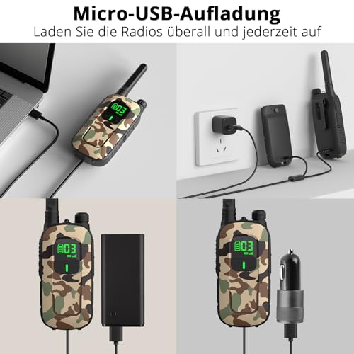 Radioddity PR-T3 Walkie Talkie für Kinder 16 Kanäle PMR446 Funkgerät für 3-12 Jahre Kinder VOX mit Taschenlampe 4KM Reichweite für Abenteuer, Outdoor, Camping, 2 Stücke