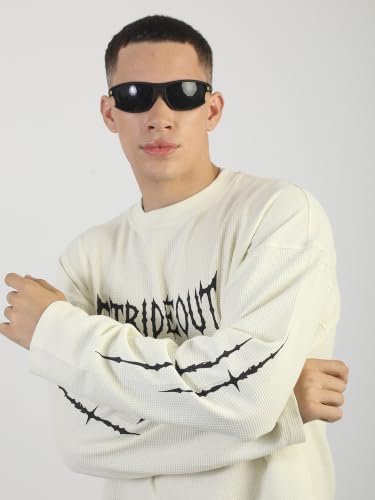 Maniac Mens Strideout Printed Round Neck Cream & Black Waffle T-Shirt - Image 4