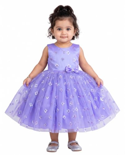 Image of Stanwells Kids Baby Girl Peacock Blue Net Frock Birthday Kids Dress for Girls Short Sleeve Flared Knee Length 6Months-8 Yeras