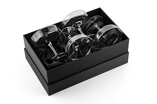 Image of GLASSIQUE CADEAU Vintage Art Deco Smoke Black Coupe Glasses | Set of 4 | 7 oz Ribbed Cocktail Glassware for Drinking Champagne, Martini, Cosmopolitan, Manhattan | Crystal Speakeasy Saucers