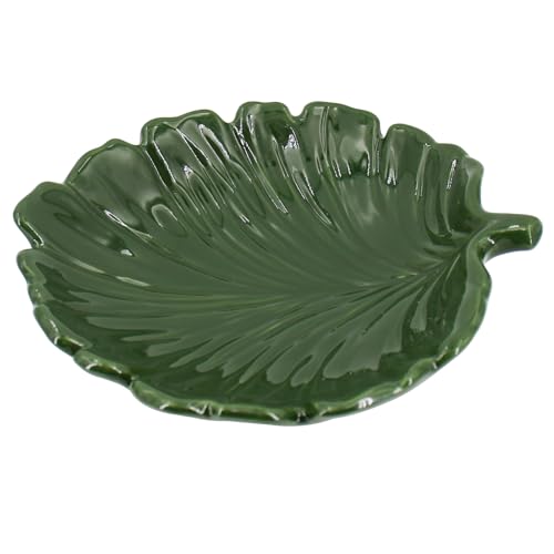 ALIWINER Palm Leaf Small Green Decorative Key Bowl for Entryway Table Ceramic Leaf Bowl for Kitchen Decor Cocktail Table Decoration