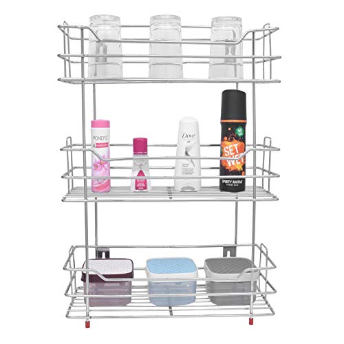 Image of Plantex Heavy Duty 3 Tier Kitchen Rack /Stainless Steel Rack for Kitchen Storage /Wall Mounted Rack /Multipurpose Storage Stand /Spice Stand (Chrome)