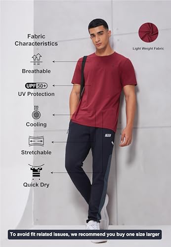 Image of TECHNOSPORT Men's Slim Fit Solid Crew Neck T-Shirt, Cotflex Quick Dry Wrinkle Resistant Polyester Sports Tee for Gym, Running, Training, Sports