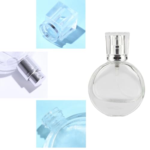 QUUPY 2Pcs 25ML Refillable Glass Perfume Bottles Round Clear Travel Spray Bottles Fine Mist Atomizer for Perfume Cosmetics and Travel Use4