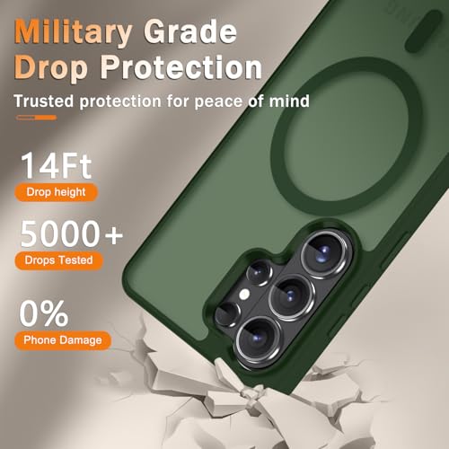 Image of YENAPOON for Samsung Galaxy S26 Ultra Case, Matte Magnetic Phone Cover [with 1 Screen Protector] [Support for MagSafe] [Shockproof Military Grade Protection] Translucent Frosted Back, Sage Green