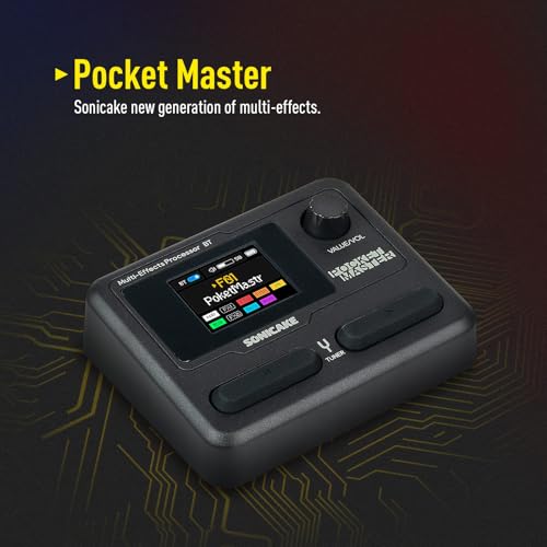 SONICAKE QME-10BK Pocket Master-Multi Effects Guitar Pedal with 9 Effects Modules 100 Drum Rhythms and Looper 100 Presets 20 Amp/Cab Electric Guitar Effects Processor OTG USB Audio Interface BT
