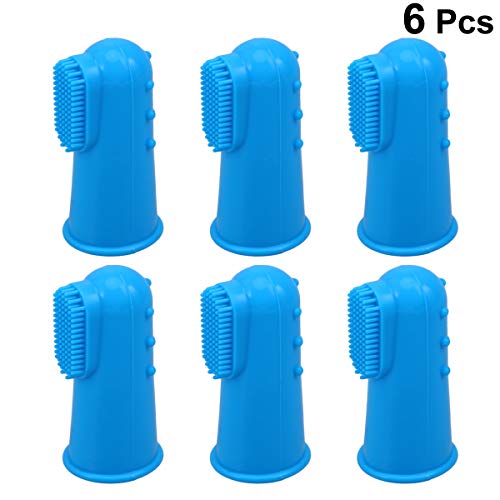 Popetpop 6 peças de escova de dentes para dedo de cão de silicone para higiene dentária para cães e