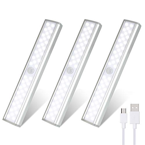 Preisvergleich Produktbild Schrankbeleuchtung mit Bewegungsmelder,46LED Schrankbeleuchtungen mit Magnetstreifen,3Helligkeitsstufen Intelligente LED Küchenleuchte Auto / ON / OFF für Küche,Kleiderschrank,Treppe,RV (3 Stück)
