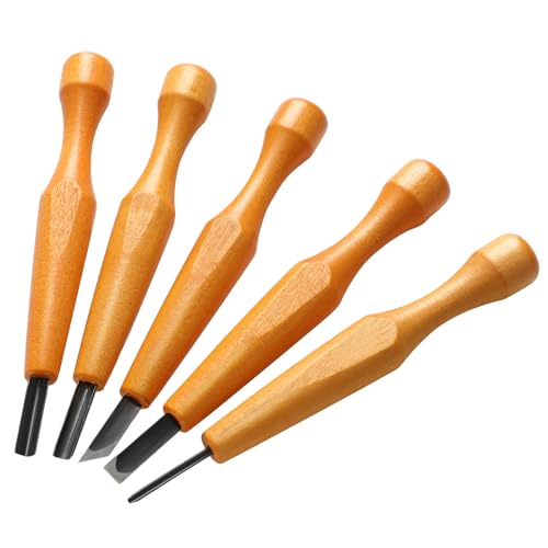 Willbond 5 Pcs Linocut Carving Tools Set Linoleum Hand Carving Tools Wood Carving Knife Chisel Flat V Shaped Angled Gouge Half Round Carving Tools Set For Linocut Printmaking Woodcarving Woodblock