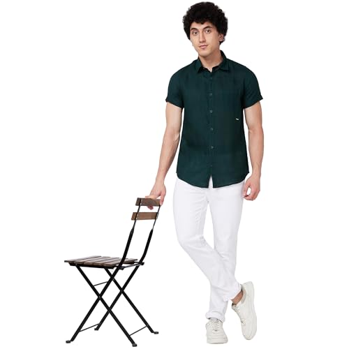 Image of Spykar Men's Regular Fit N /A Half Sleeve Solid Casual Shirts