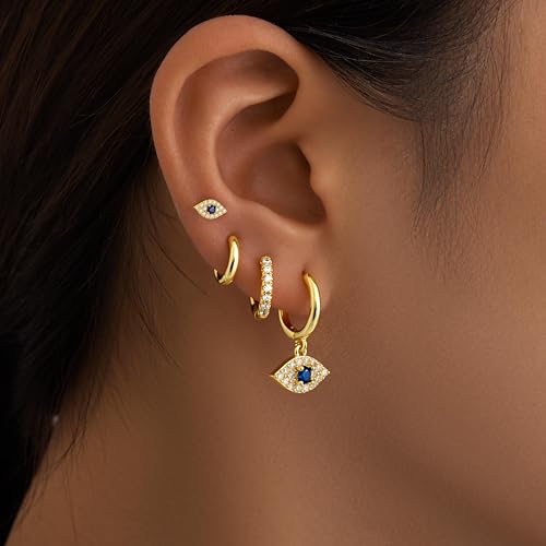 Image of Small Gold Huggie Hoop Earrings Set for Women Men Hypoallergenic 14K Plated Stack Cartilage Earrings, Sterling Silver Multiple Piercing Lightweight Mini Thin Cute Dainty Trendy Jewelry Gifts for Women