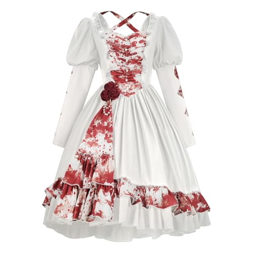 ZZEQYG Womens Bloody Bride Costume Dress Kawaii Gothic Lolita Dress Anime Doll Costume(S White)