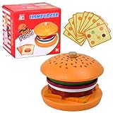 Zuxbolf Hamburger Jouet Enfant, Jeu Empilable Bois avec 10 Cartes, Coffret Hamburger en Bois, 9 * 7.5cm Hamburger Dinette Bois, Jouet Éducatif et Interactif pour Enfant