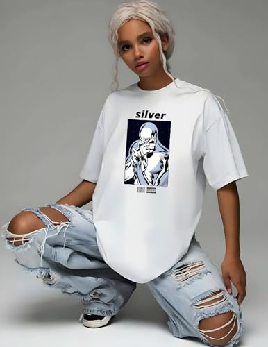 Cosmic Silver Surfer Tee, Unisex Vintage Y2K Oversized Graphic T-Shirt, Streetwear Grunge Style, Relaxed Fit, Retro Aesthetic3