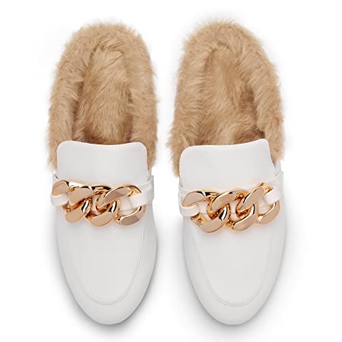 Dream Pairs Mules For Women Flats Fur Mules Comfortable Slip On Shoes Backless Leather Mules Slippers Loafers Sdml2205W White Size 7.5 #TOP3