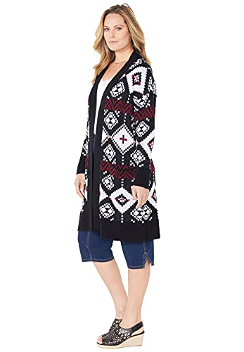 Catherines Women's Plus Size Classic Fair Isle Coatigan - 5X, Black Fair Isle (0164) #TOP3