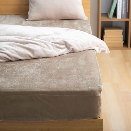 ぼん家具 ボックスシーツ シングル 冬 マイクロファイバー あったか 洗える 敷き毛布 ズレ防止 静電気防止加工 防寒対策 着脱簡単 ベージュ